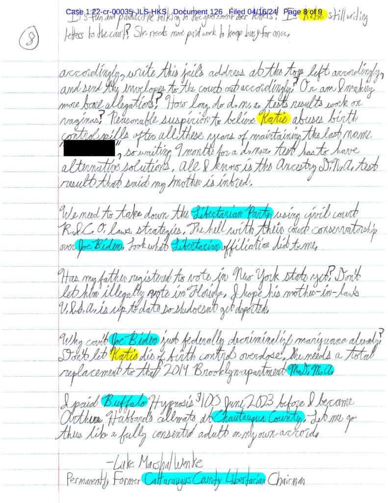 letter from luke wenke to the honorable john l. sinatra jr. april 2024