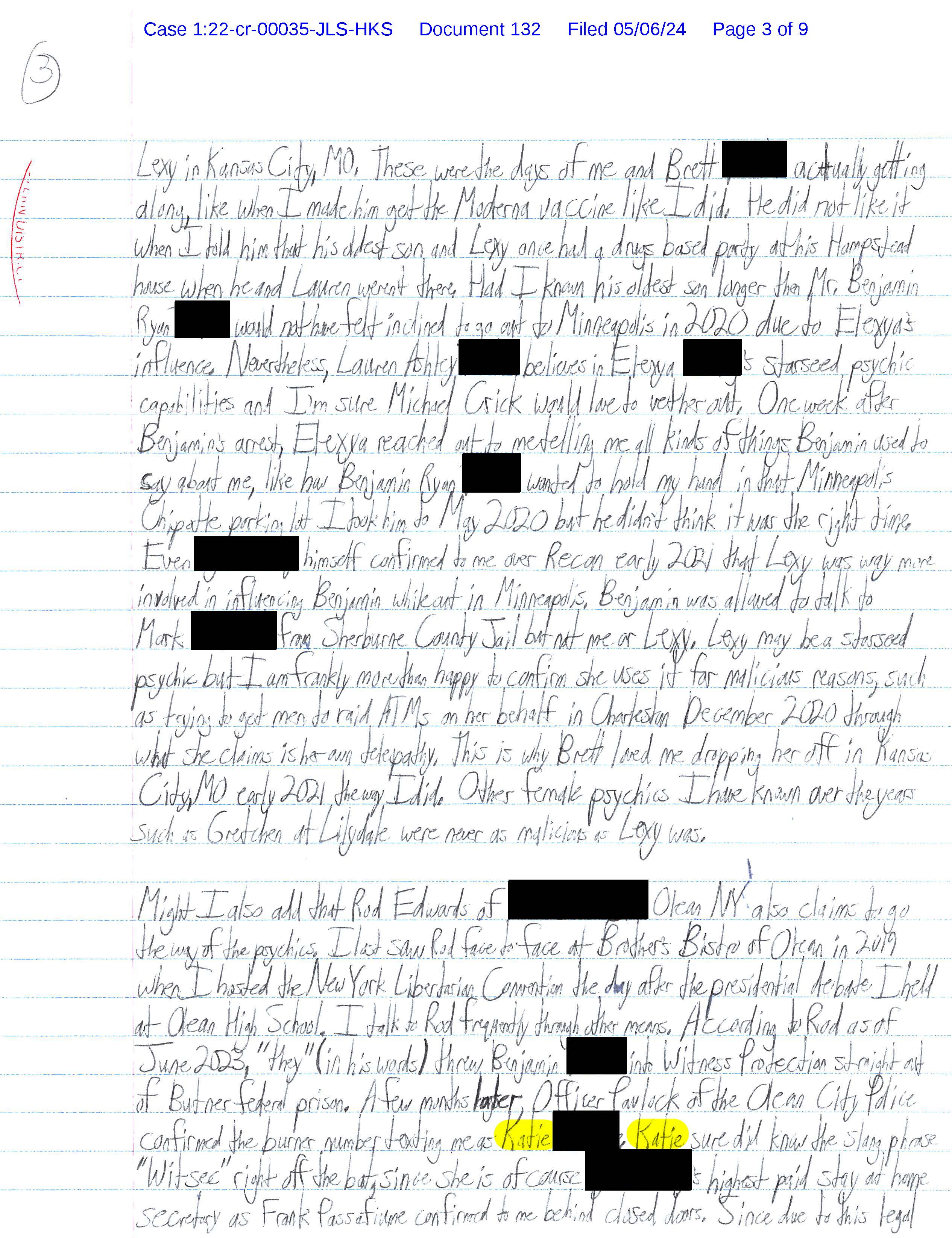 A handwritten letter from Luke Wenke to the Honorable John L. Sinatra, Jr.; 05/06/2024