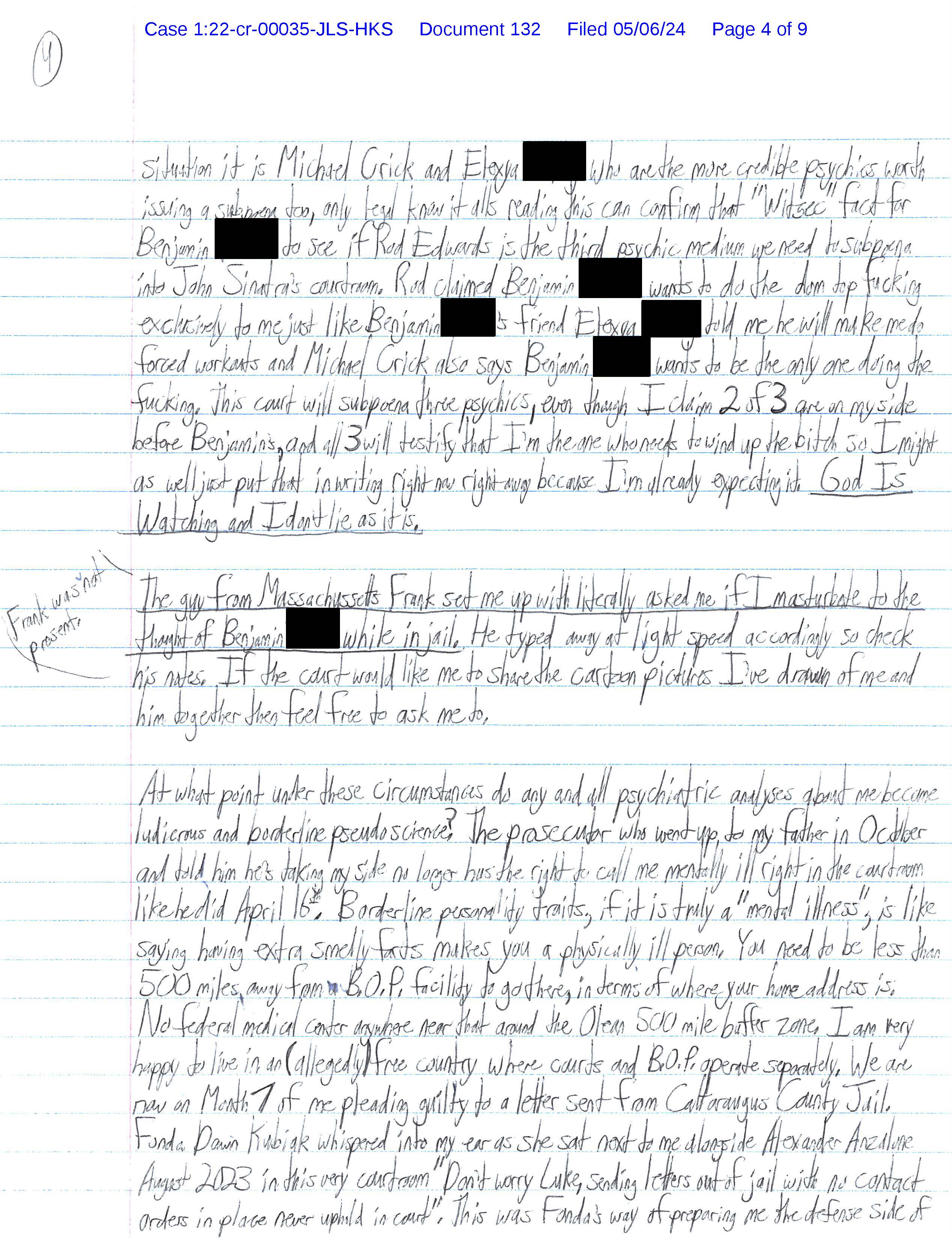 A handwritten letter from Luke Wenke to the Honorable John L. Sinatra, Jr.; 05/06/2024