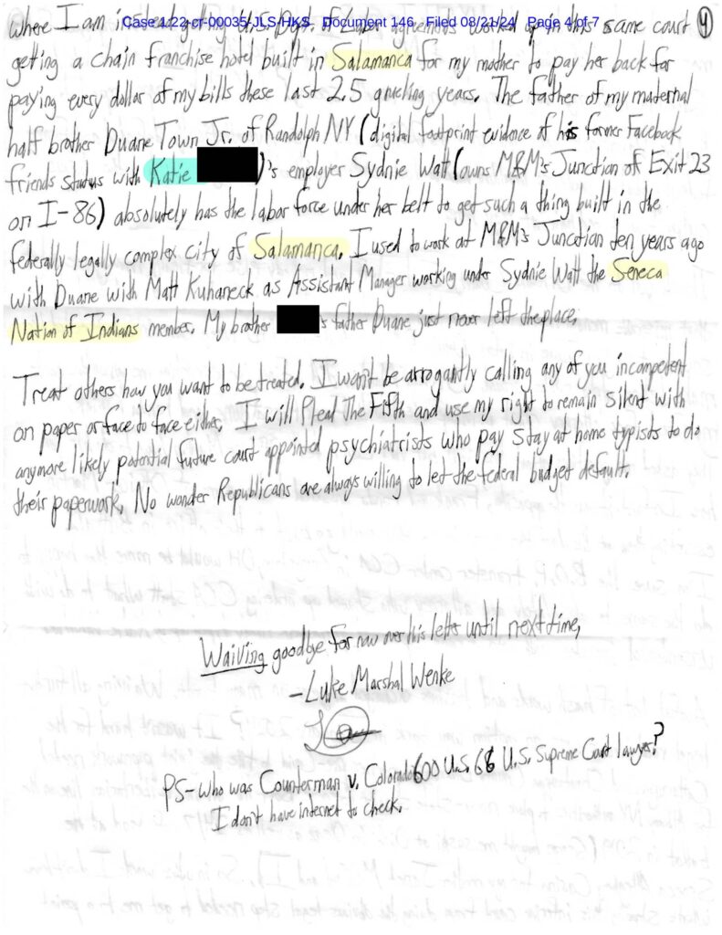 letter from luke wenke to the honorable john l. sinatra jr. 08/21/2024