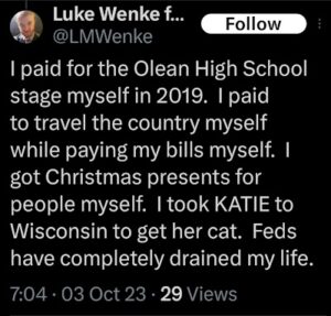 luke wenke blames the federal government for his romantic failures and solitude october 2023