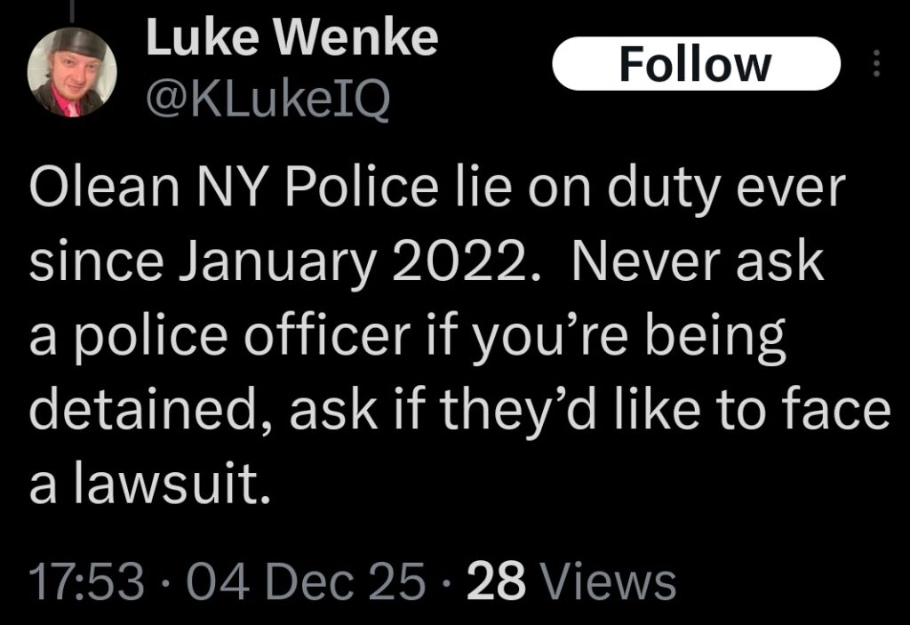 luke wenke x twitter screenshot threats to sue police 2025