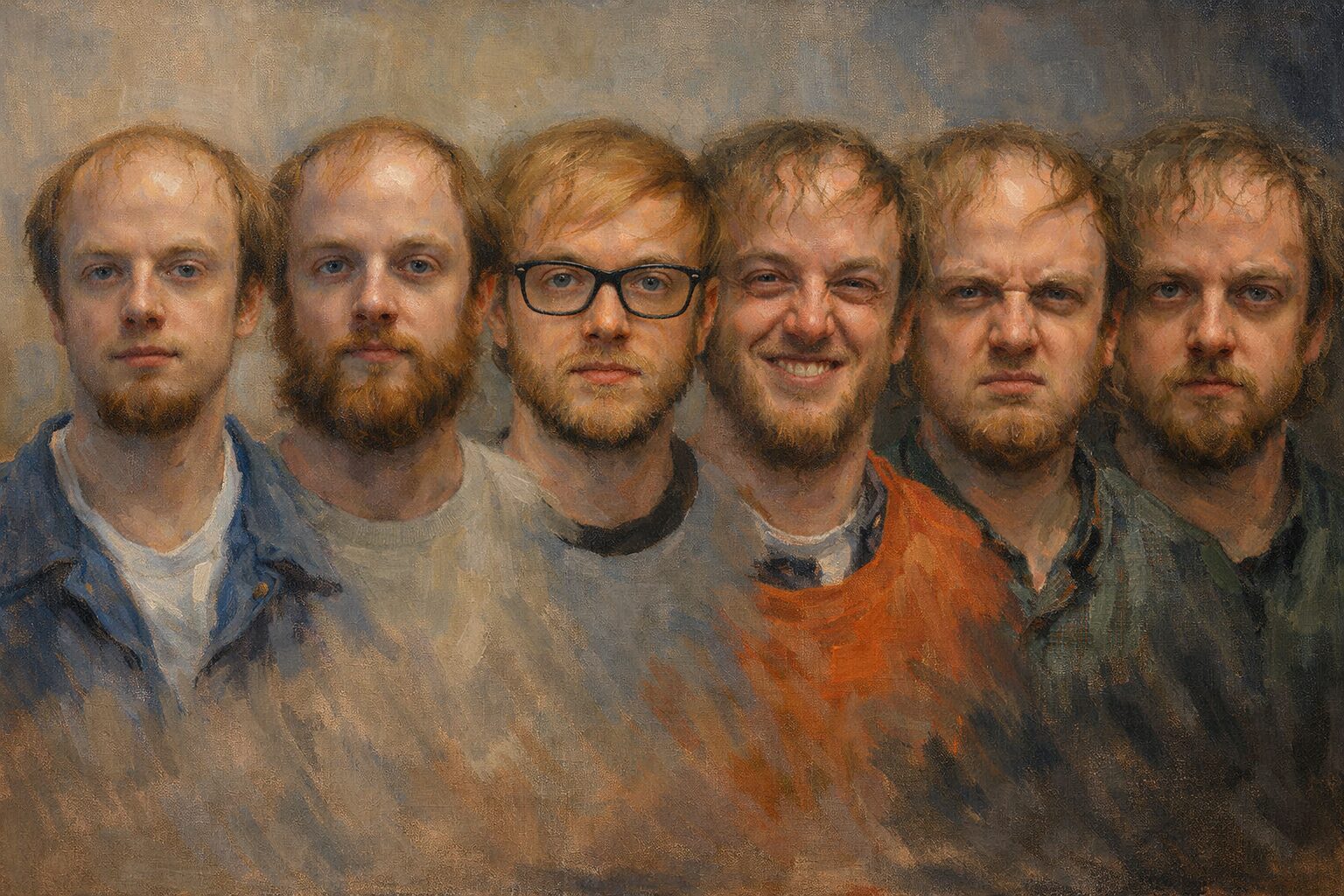 a painterly portrait inspired by Luke Wenke's mugshots